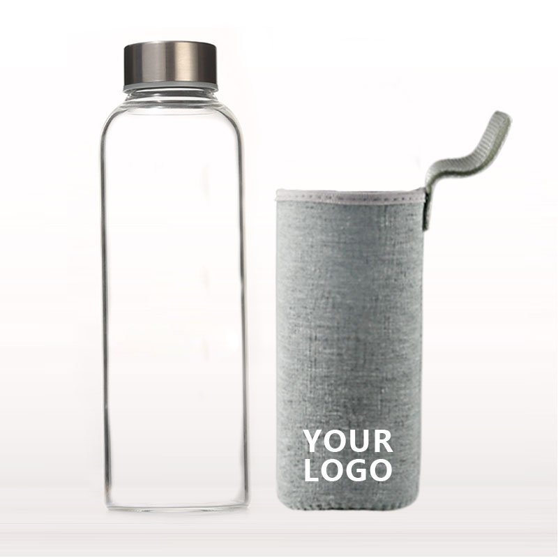 JM LFGB Glass Sport Drink Juice Bottle 10oz 14oz 16oz Water Glass Bottle with Silicone Sleeve