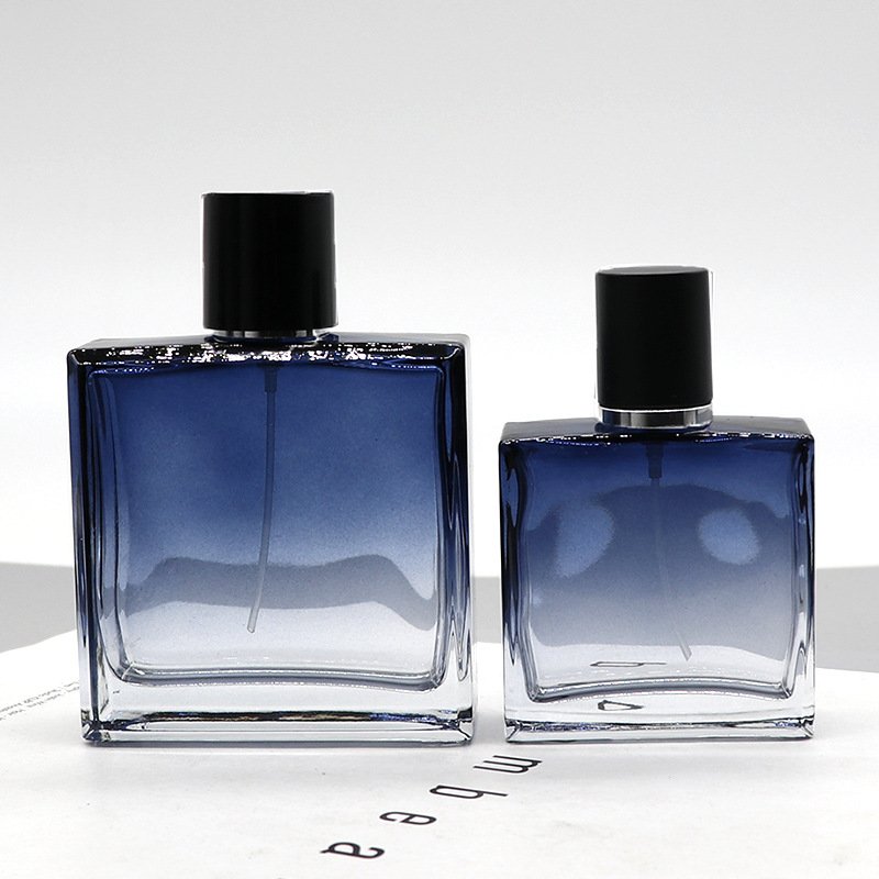 Luxury empty flat square golden black silver cap glass bottle 100ml crimp perfume manufacturer