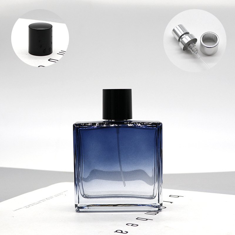 Luxury empty flat square golden black silver cap glass bottle 100ml crimp perfume manufacturer
