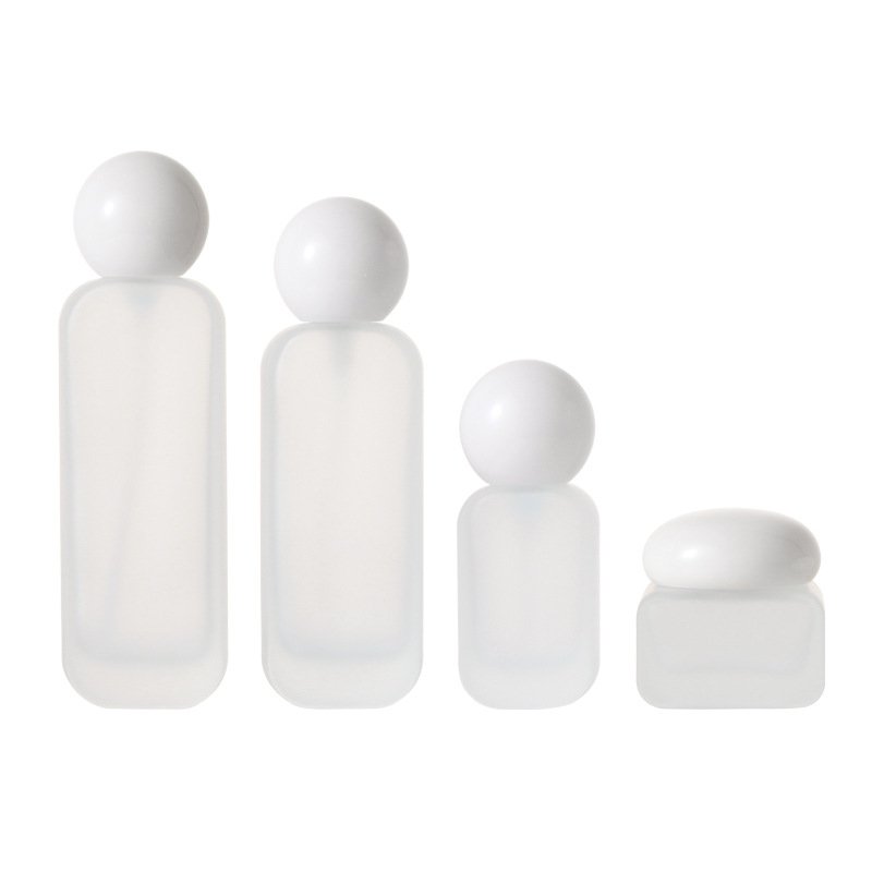 Customized Cosmetic frosted bottle transparent spray glass bottles Glass 100ml Cream bottle with stone lid