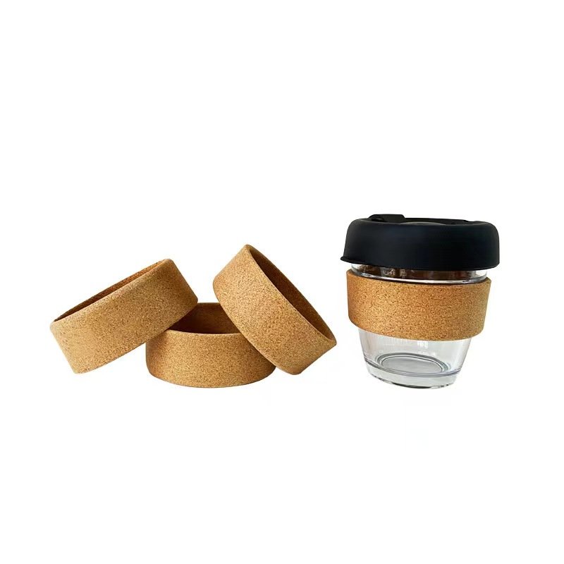 Eco-friendly Custom Coffee Glass Bottle With Cork Sleeves And Silicone Lids Portable Drinking Water Glass Cup 12 Oz