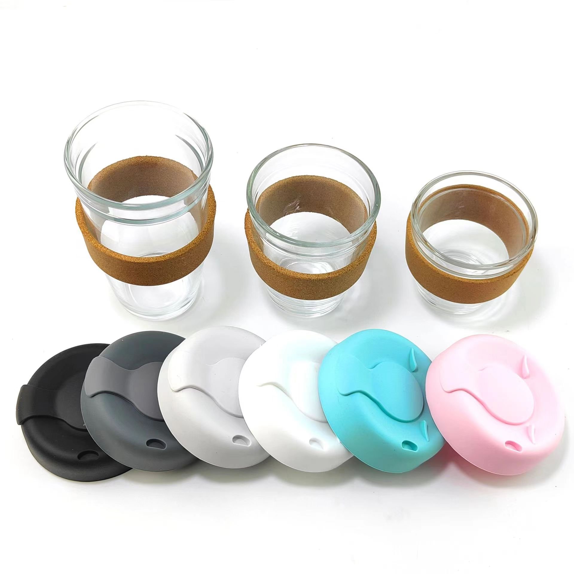 Eco-friendly Custom Coffee Glass Bottle With Cork Sleeves And Silicone Lids Portable Drinking Water Glass Cup 12 Oz