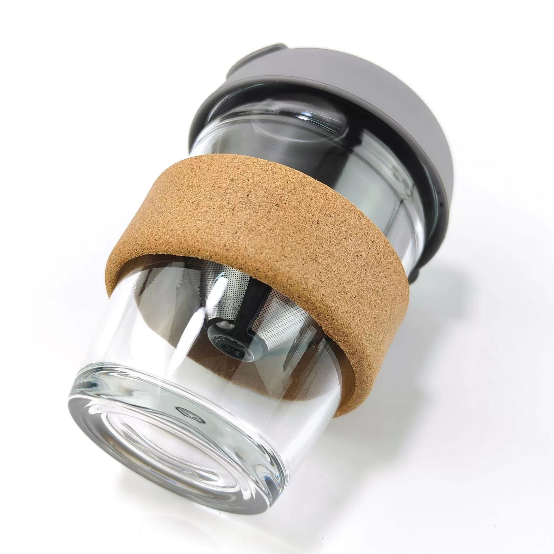Eco-friendly Custom Coffee Glass Bottle With Cork Sleeves And Silicone Lids Portable Drinking Water Glass Cup 12 Oz