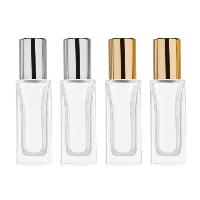 10ml clear empty square shaped wholesale essential perfume oil roll on glass bottle with roller ball
