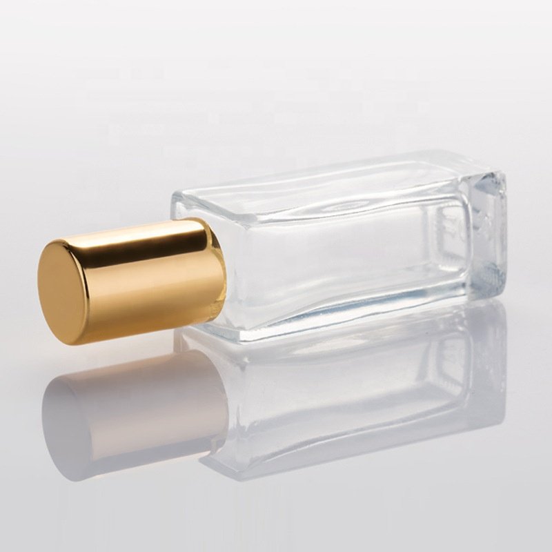10ml clear empty square shaped wholesale essential perfume oil roll on glass bottle with roller ball