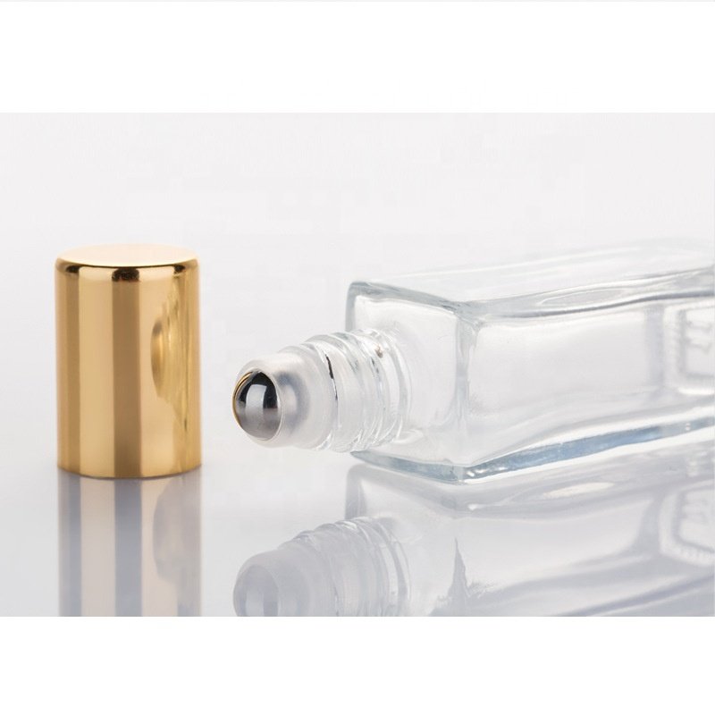 10ml clear empty square shaped wholesale essential perfume oil roll on glass bottle with roller ball