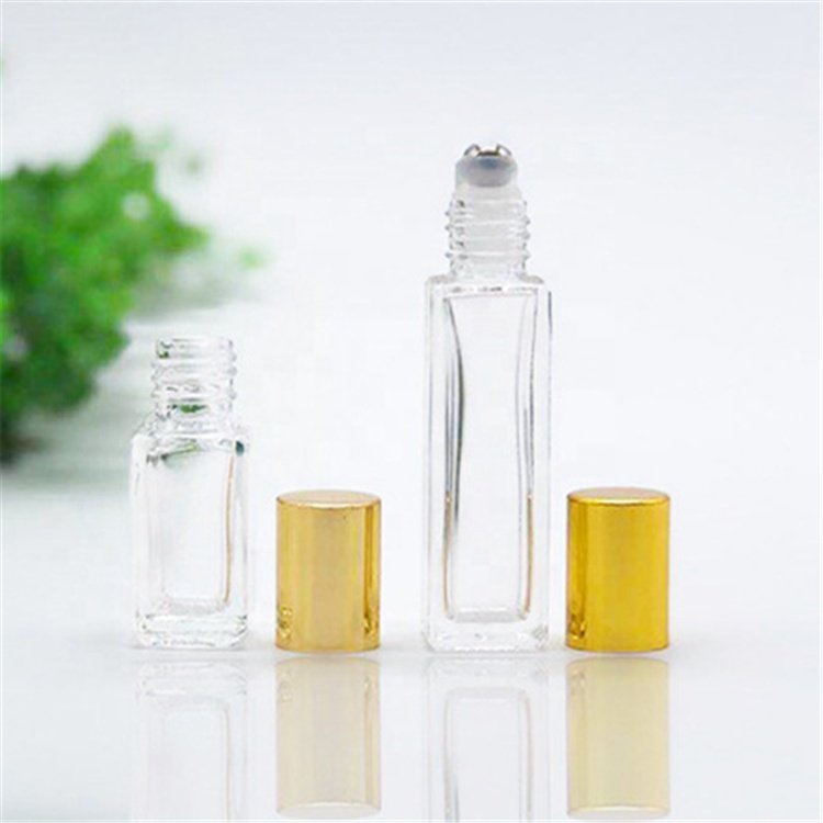10ml clear empty square shaped wholesale essential perfume oil roll on glass bottle with roller ball