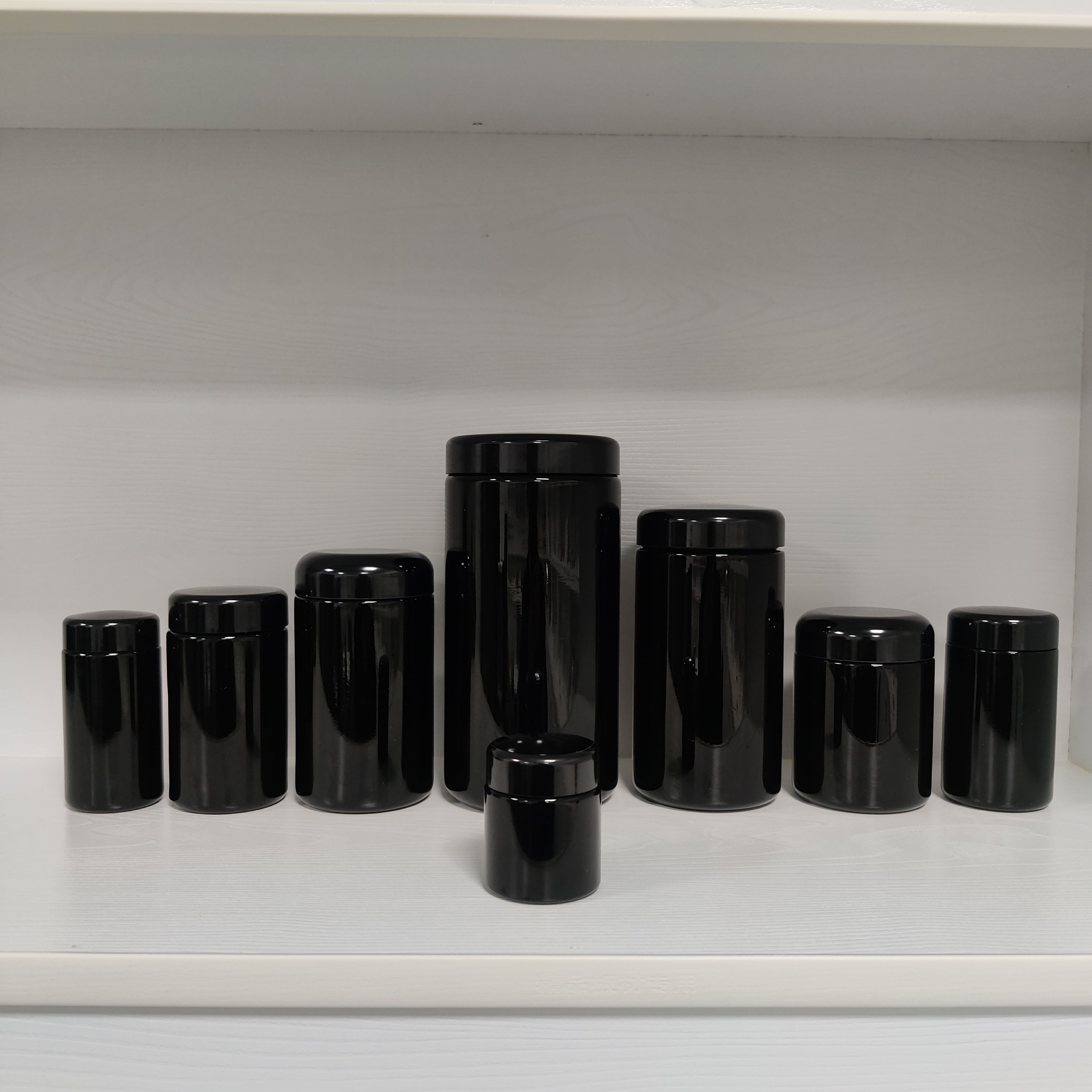 Round Large 250g 500g UV Black Dark Ultra Violet Stash Jar Herb UV Smell Proof Air Tight Ultraviolet Storage Glass Jar