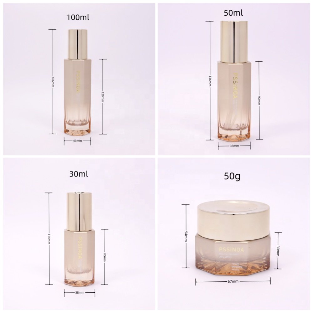 WanXing Wholesale Luxury 50g 40ml 100ml 120ml Cosmetic Cream Jar Cosmetic Packaging Containers glass Makeup bottles Set