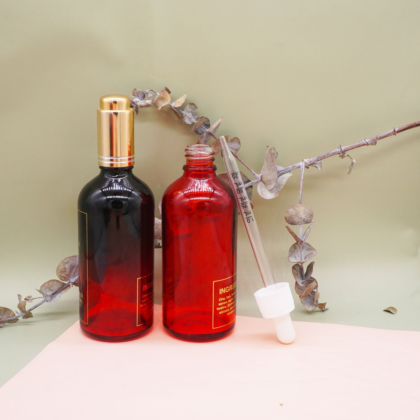 Food grade 100ml empty serum packaging black essential oil glass bottle with dropper cap