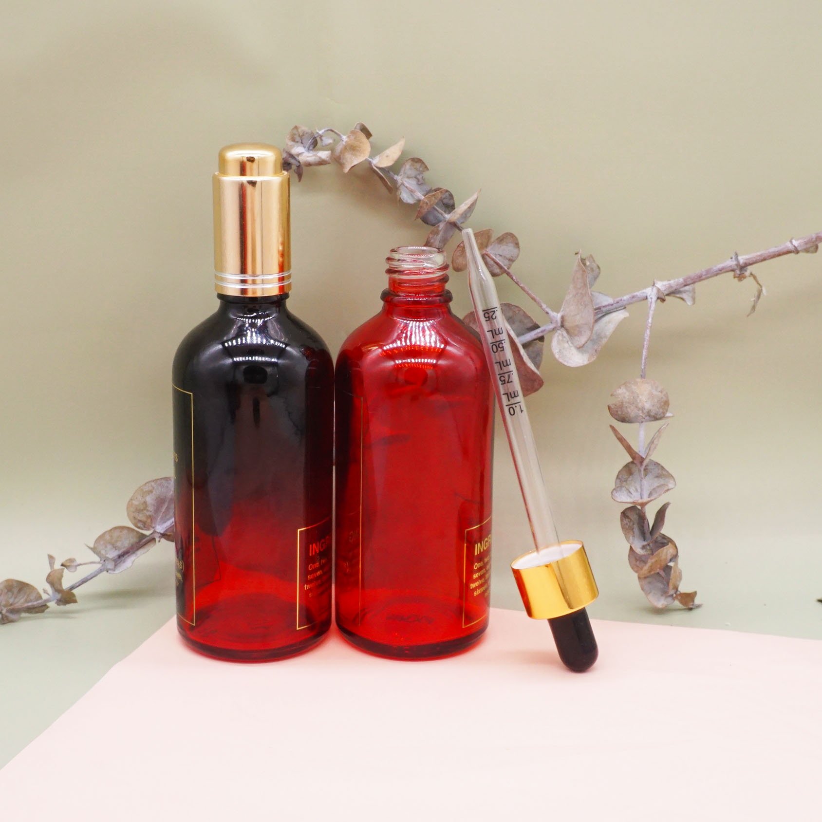 Food grade 100ml empty serum packaging black essential oil glass bottle with dropper cap