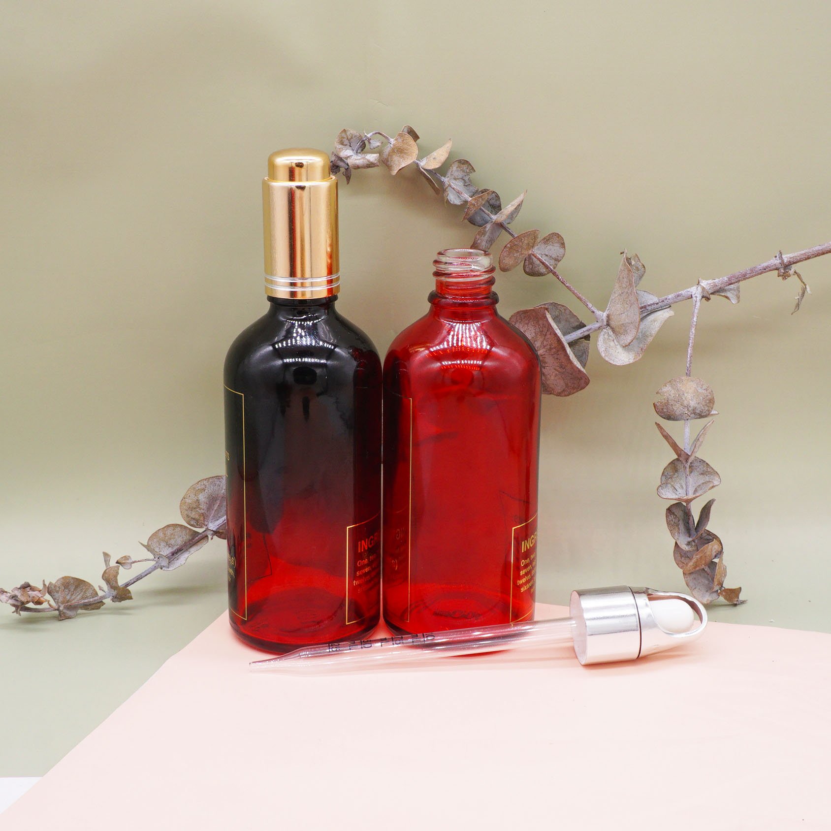 Food grade 100ml empty serum packaging black essential oil glass bottle with dropper cap