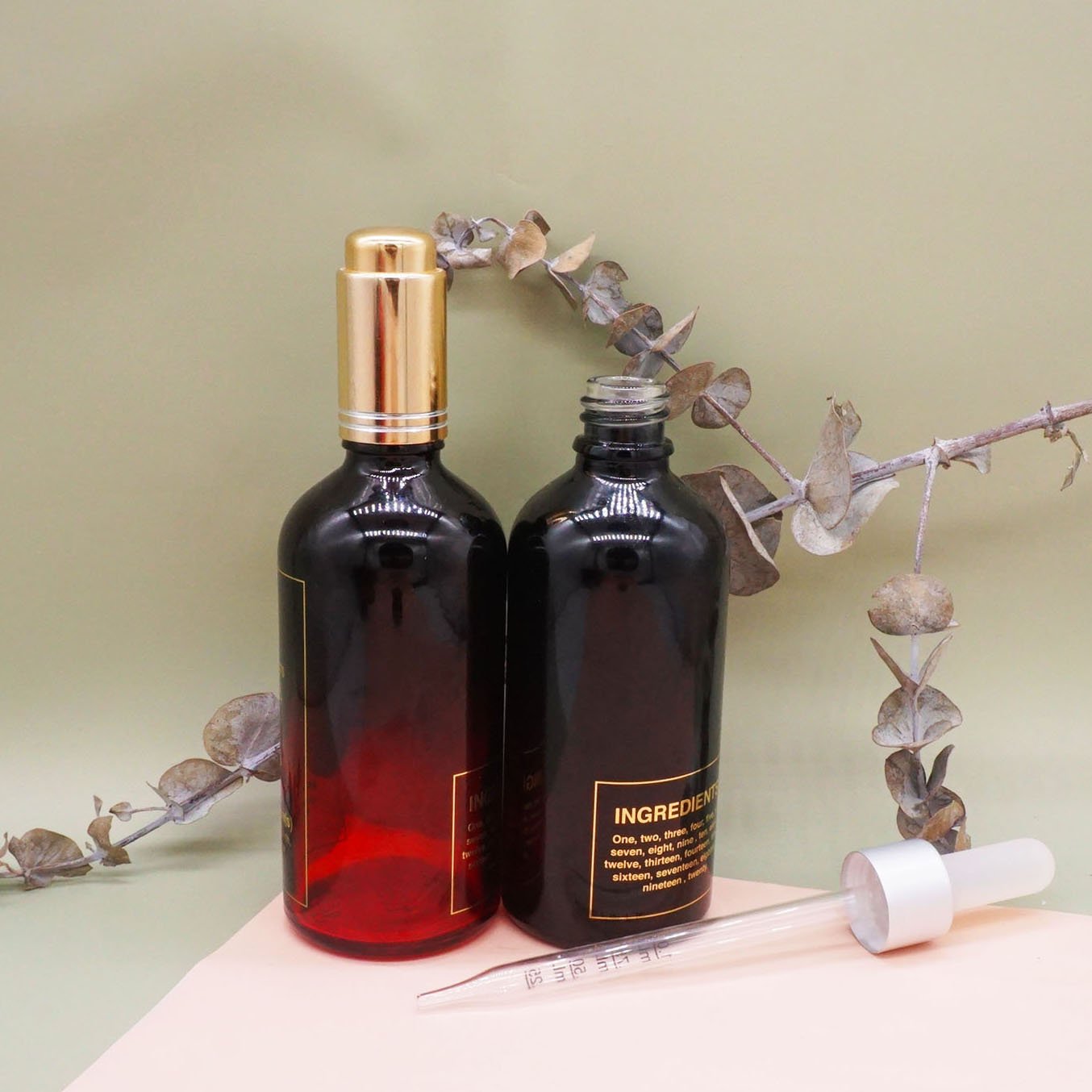Food grade 100ml empty serum packaging black essential oil glass bottle with dropper cap