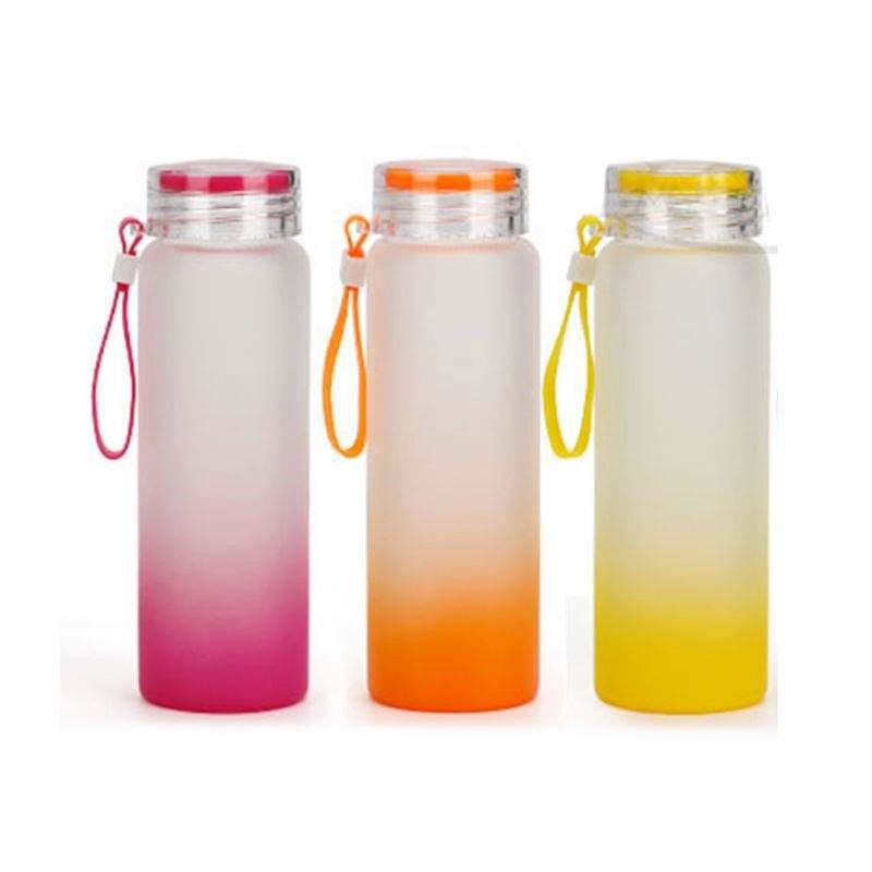 500ml 17oz sublimation blank Bottle Color Bottom Glass Tea Cup Tumbler Frosted Gradient Drinking Water straight glass