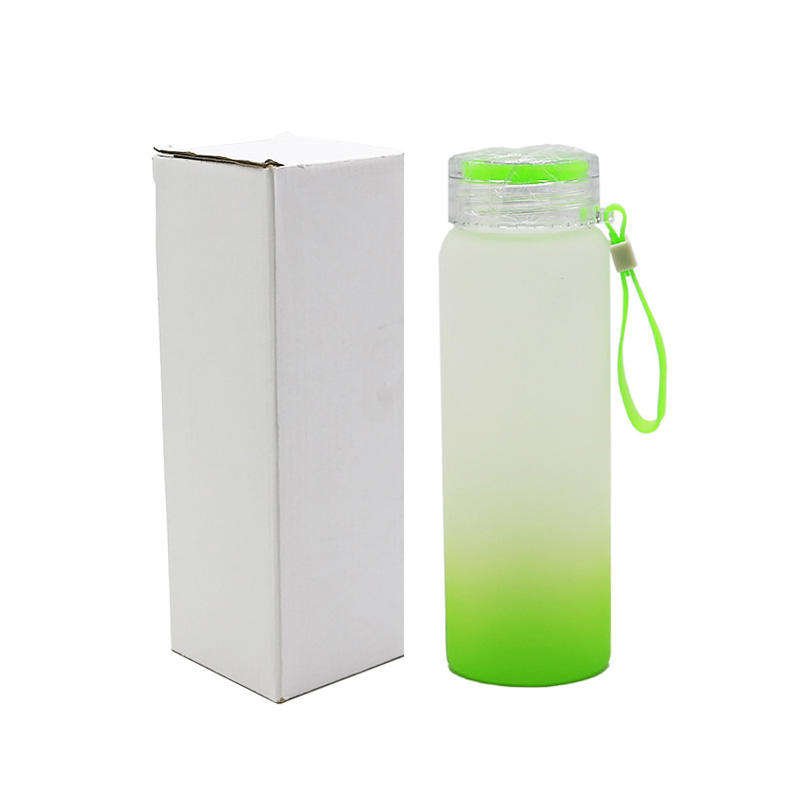500ml 17oz sublimation blank Bottle Color Bottom Glass Tea Cup Tumbler Frosted Gradient Drinking Water straight glass