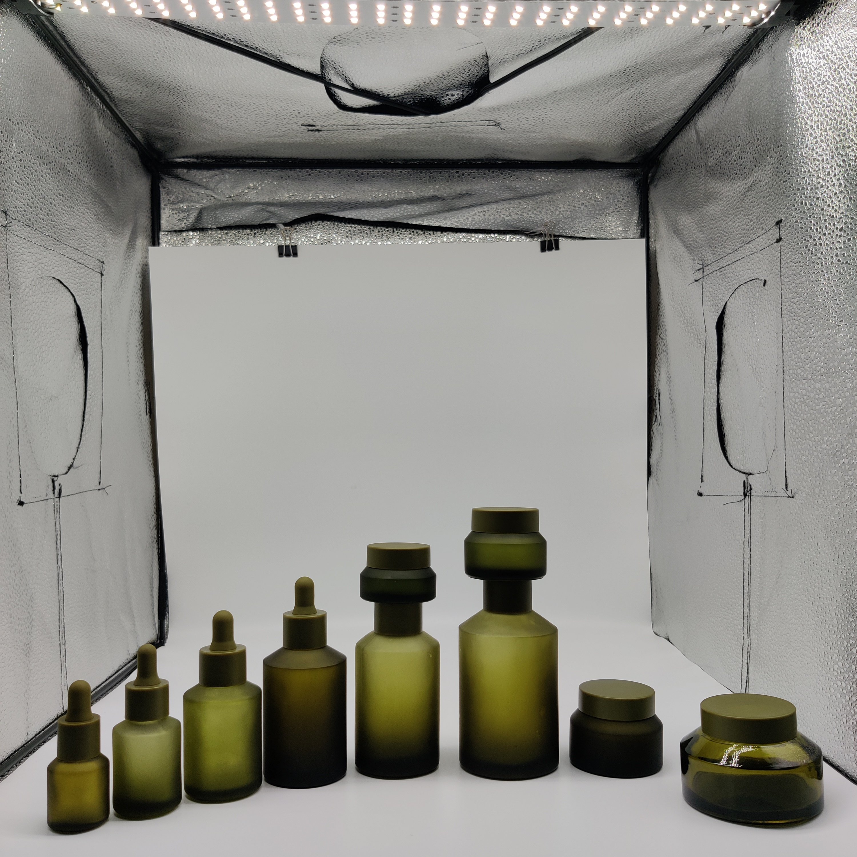 Cosmetic packaging 15ml-100g matte black slant shoulder glass bottle with lid/pump/dropper lotion bottle cream jar sets