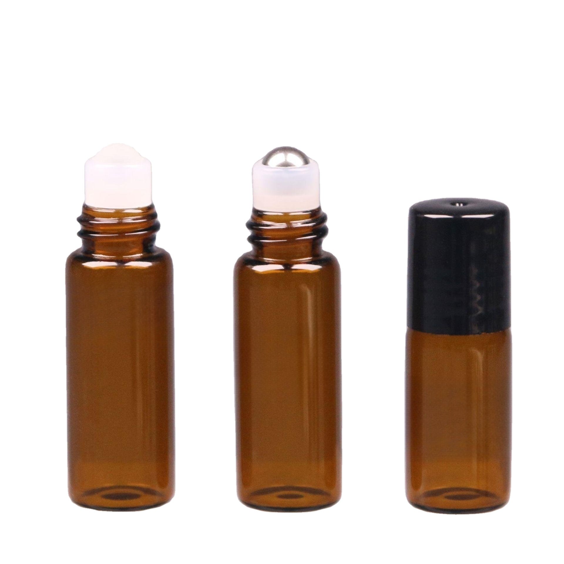 1ml 2ml 3ml 5ml 10ml Cosmetic Glass Roll on Bottles Roller Ball Amber with Stainless Steel Skin Care Rubber Stopper Recyclable