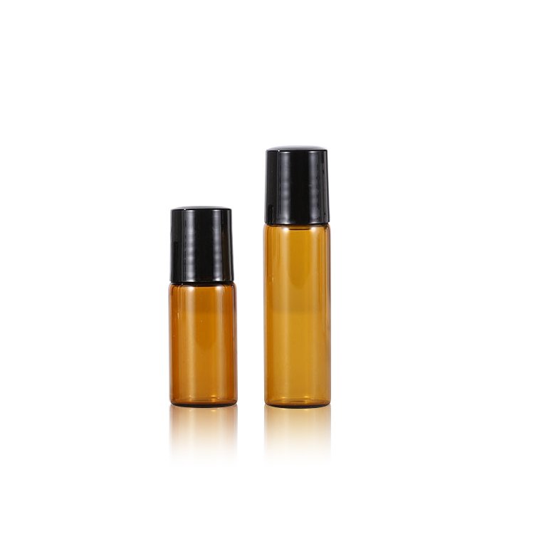 1ml 2ml 3ml 5ml 10ml Cosmetic Glass Roll on Bottles Roller Ball Amber with Stainless Steel Skin Care Rubber Stopper Recyclable
