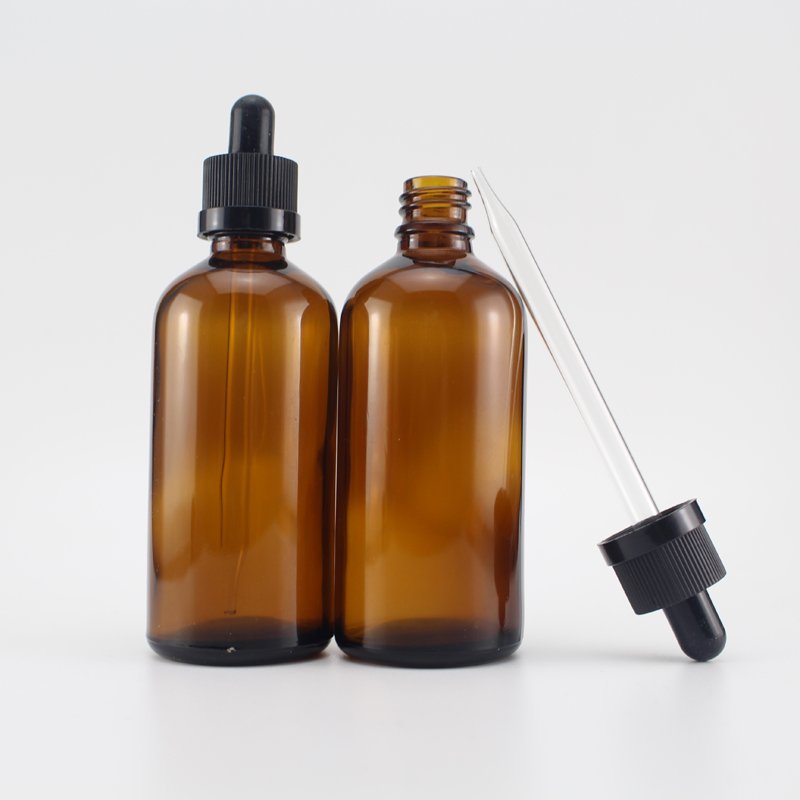BPA free 3.4oz Brown Glass Tincture Bottles 100ml Amber glass Bottle with Eye Dropper for Essential Oils, Liquids