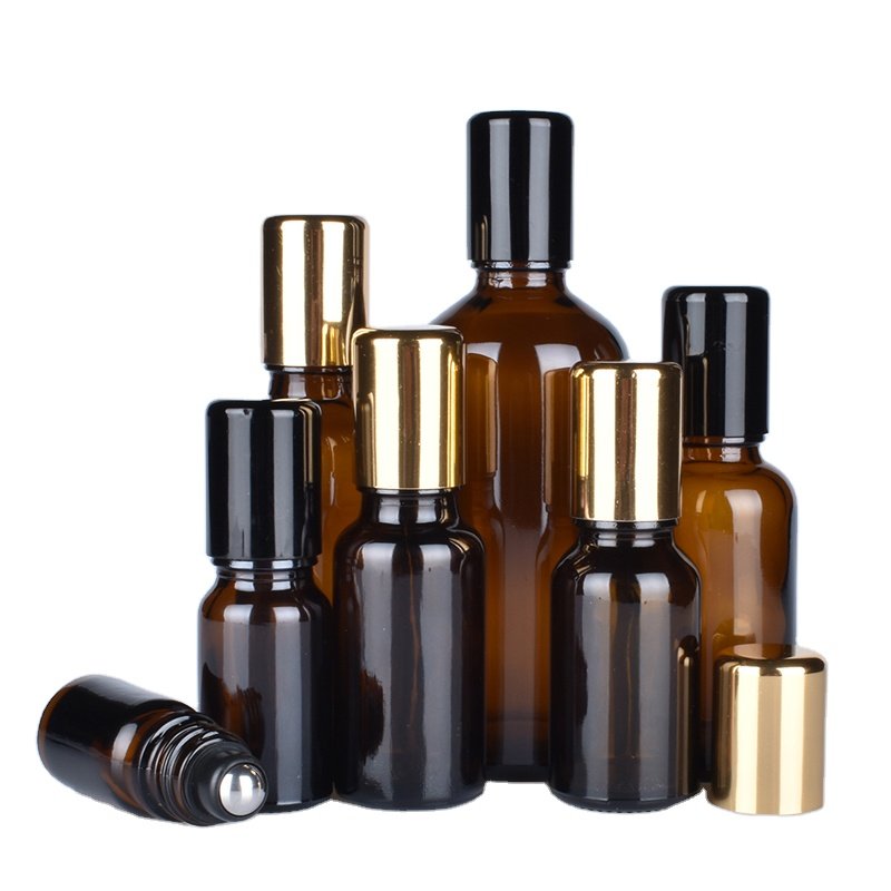 5ml 10ml 15ml 20ml 30ml 50ml 100ml empty refillable amber glass roller bottle roll on bottle with stainless steel roller ball