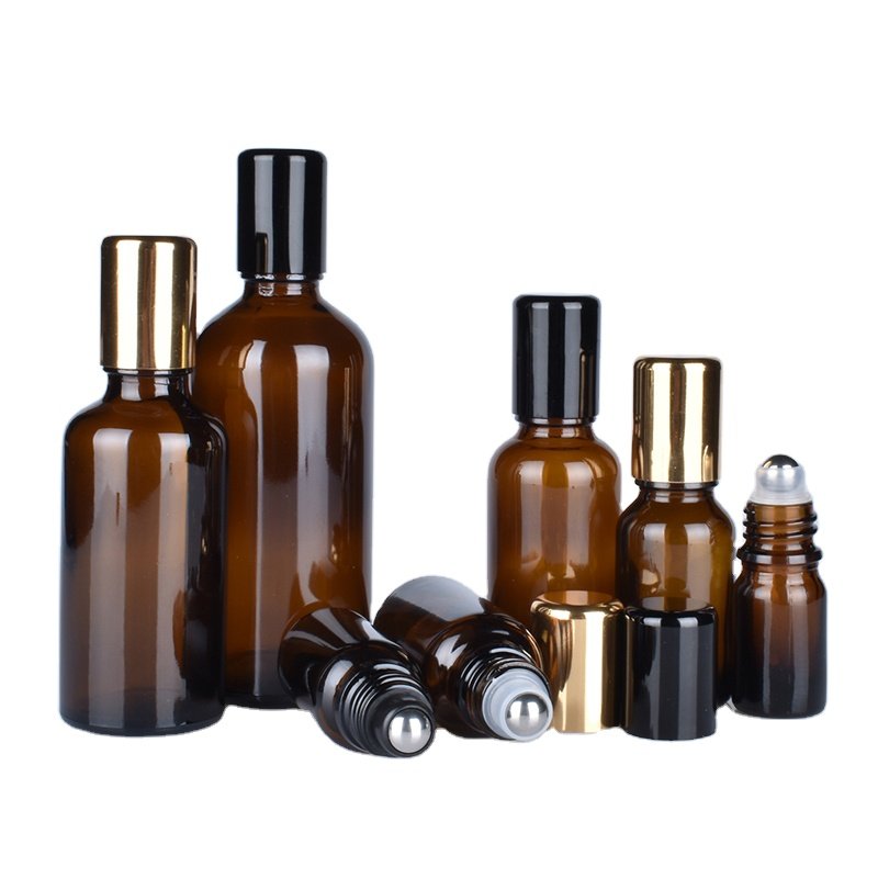 5ml 10ml 15ml 20ml 30ml 50ml 100ml empty refillable amber glass roller bottle roll on bottle with stainless steel roller ball