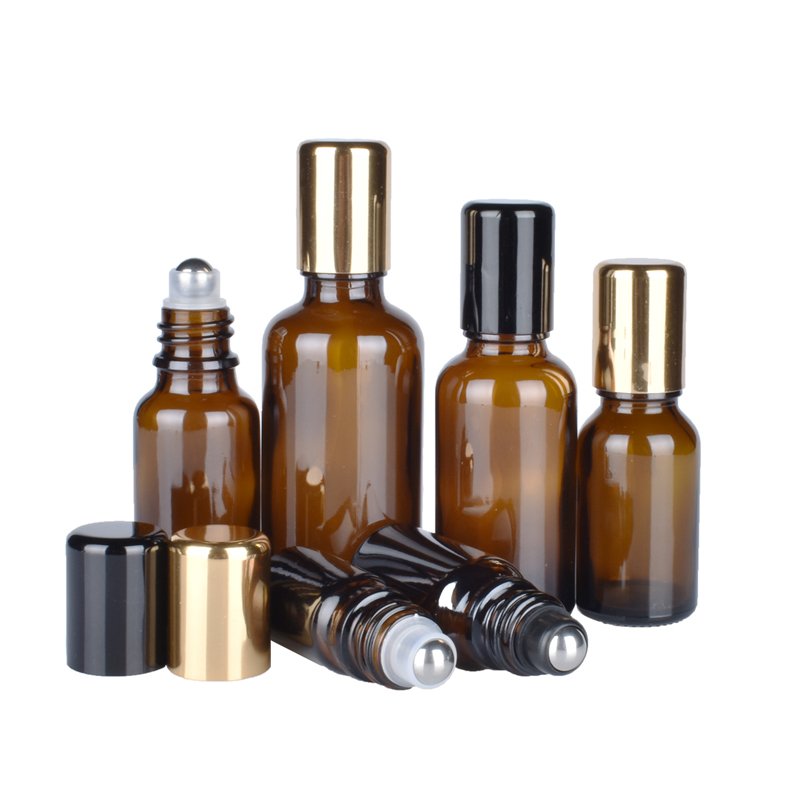 5ml 10ml 15ml 20ml 30ml 50ml 100ml empty refillable amber glass roller bottle roll on bottle with stainless steel roller ball