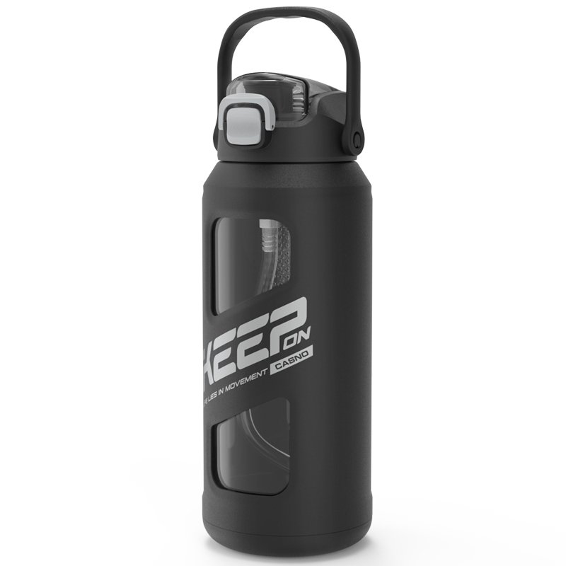 1500ml Wide Mouth Drinking Clear Large Capacity Glass Water Bottle with Straw