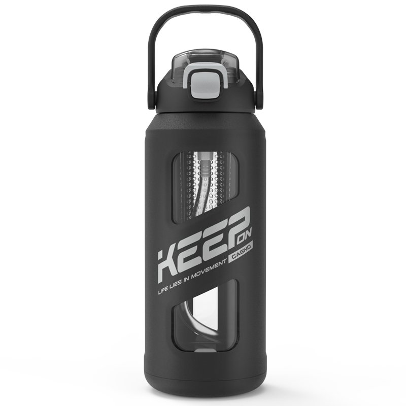 1500ml Wide Mouth Drinking Clear Large Capacity Glass Water Bottle with Straw