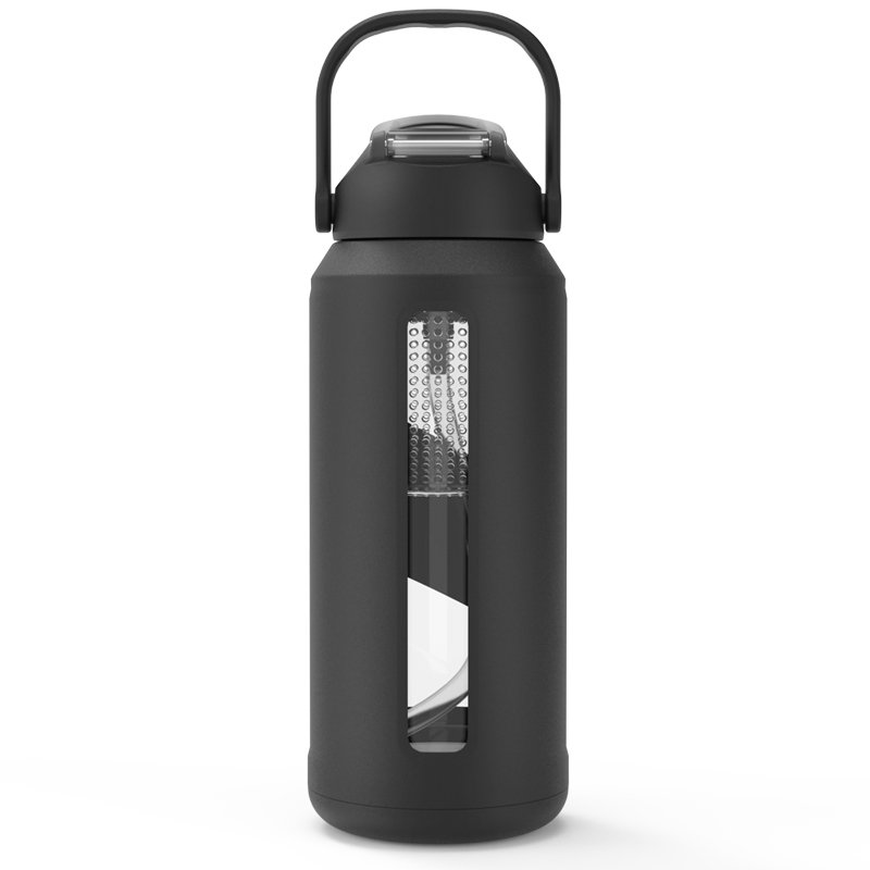 1500ml Wide Mouth Drinking Clear Large Capacity Glass Water Bottle with Straw
