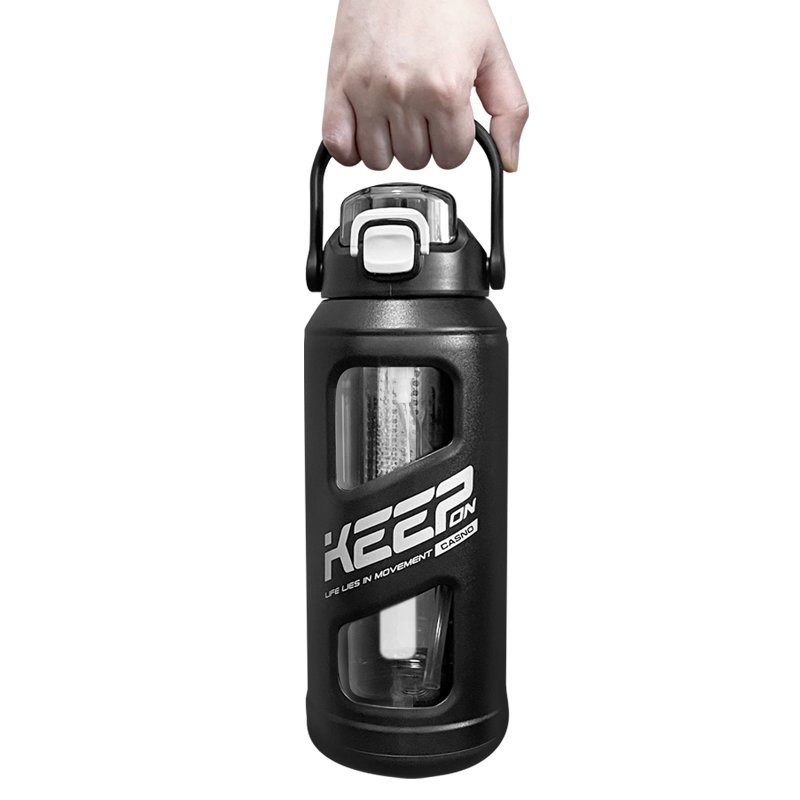 1500ml Wide Mouth Drinking Clear Large Capacity Glass Water Bottle with Straw