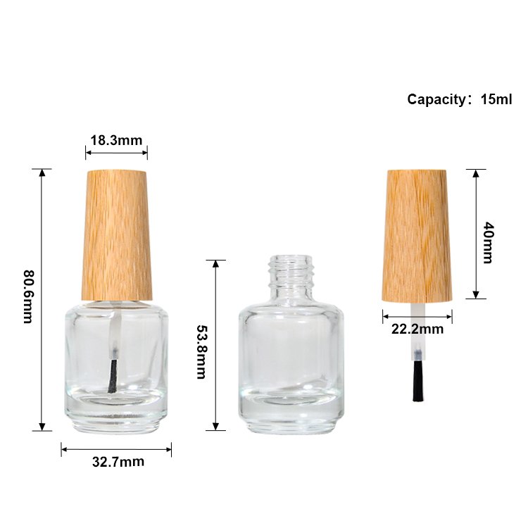 Wholesale Nail Gel Polish Nail Gel Bottle 10ml 15ml Bamboo Cap Nail Polish Bottle
