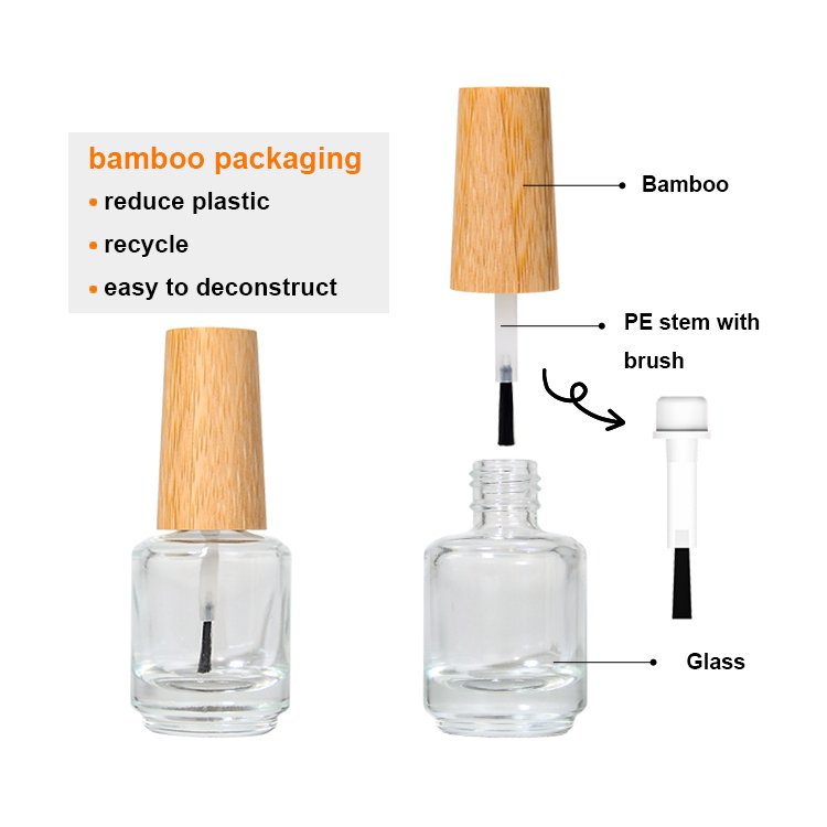 Wholesale Nail Gel Polish Nail Gel Bottle 10ml 15ml Bamboo Cap Nail Polish Bottle