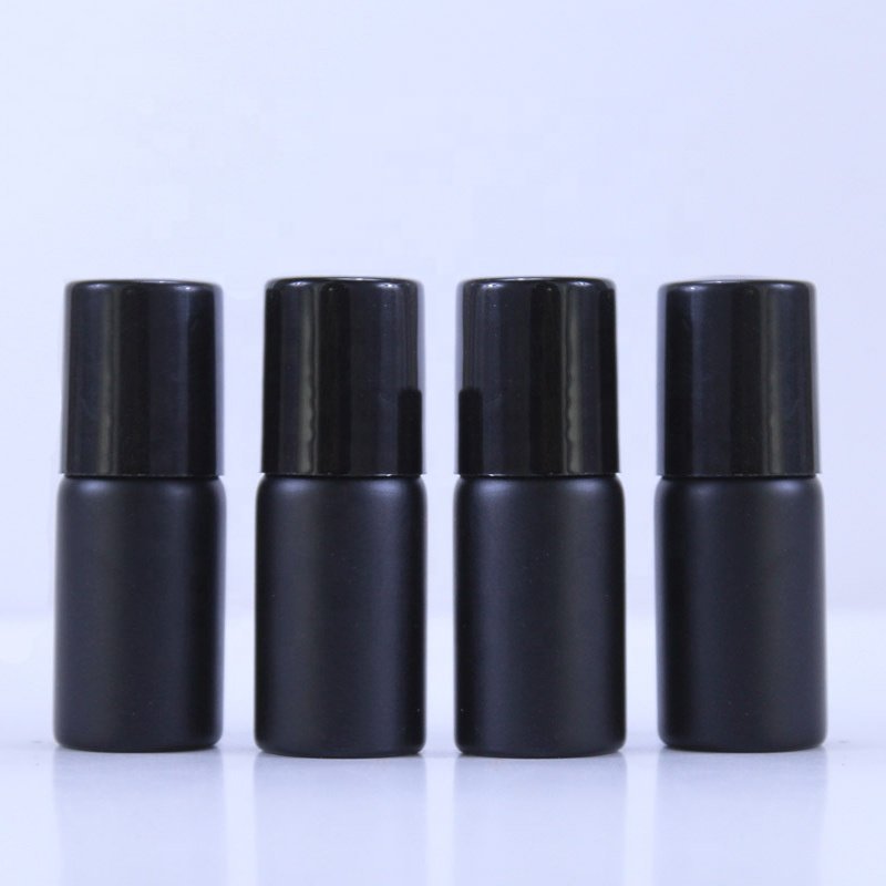 Matte Black Glass Roll on Bottles with Stainless Steel Roller Balls 1ml 2ml 3ml Essential Oil Roller Glass Bottle