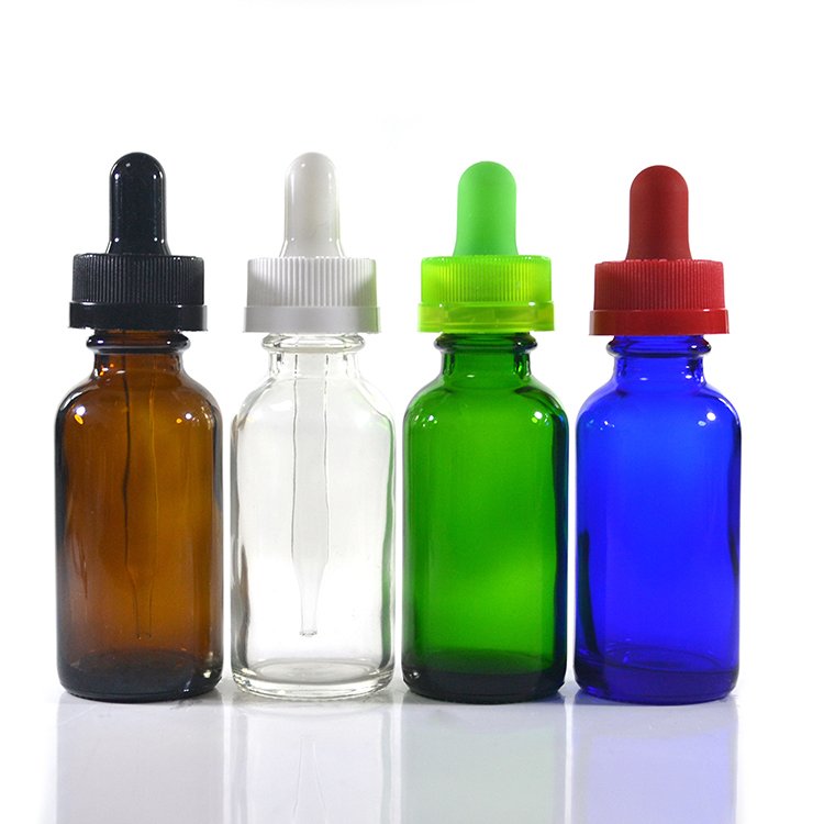 15ml 30ml 60ml 120ml 0.5oz 1oz 2oz 4oz essential oil clear amber blue green frosted Boston glass dropper bottle with cap