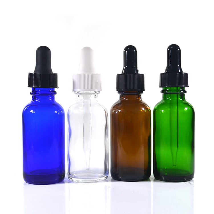 15ml 30ml 60ml 120ml 0.5oz 1oz 2oz 4oz essential oil clear amber blue green frosted Boston glass dropper bottle with cap