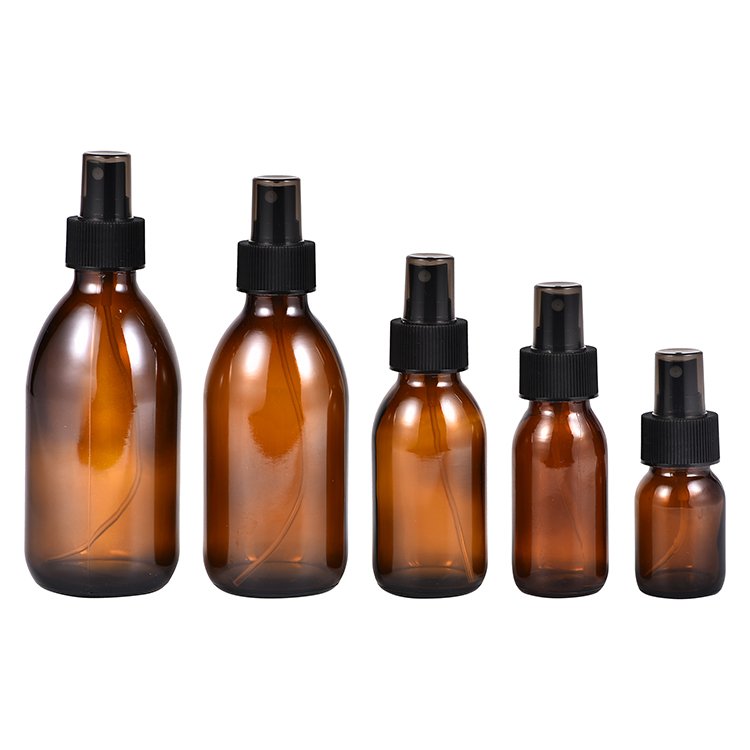 Wholesale 60ml Empty Amber Glass Spray Bottle Cosmetic Boston Black Plastic Sprayer Spray Glass Bottle