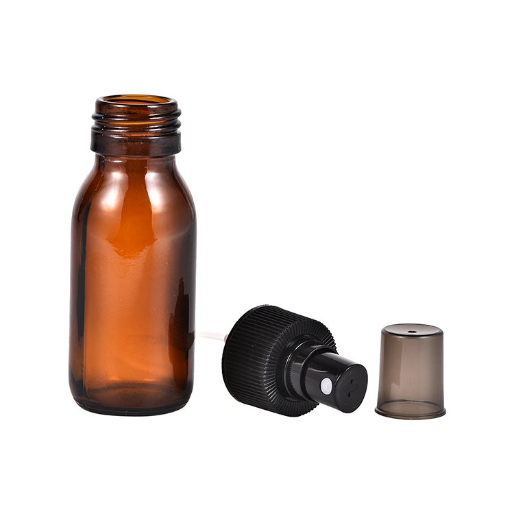 Wholesale 60ml Empty Amber Glass Spray Bottle Cosmetic Boston Black Plastic Sprayer Spray Glass Bottle