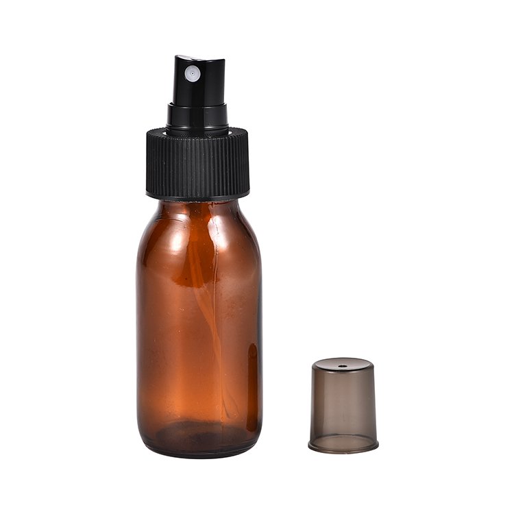 Wholesale 60ml Empty Amber Glass Spray Bottle Cosmetic Boston Black Plastic Sprayer Spray Glass Bottle