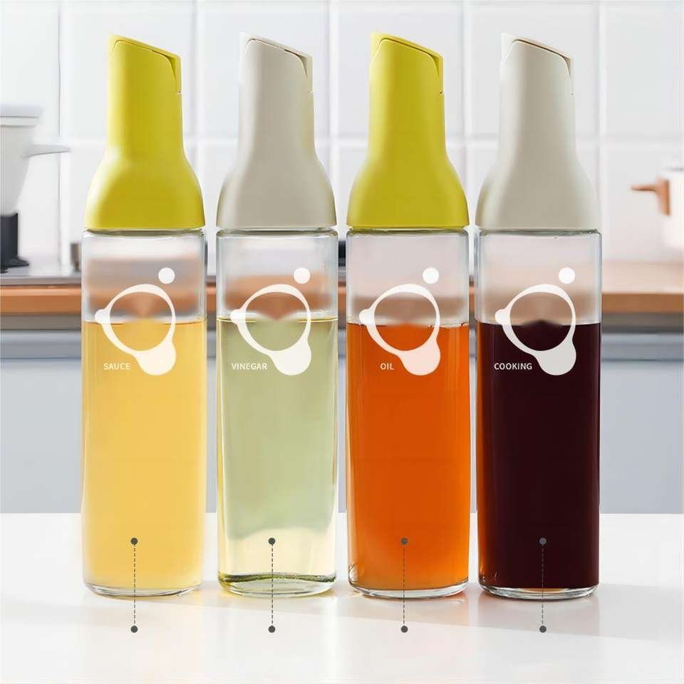 Kitchen wholesale 500ml big capacity portable olive oil and vinegar dispenser square seasoning glass bottle multi oil vinegar po