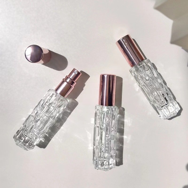 New design 10ml Portable Glass Perfume Fine Mist Spray Bottle Unique Style Glass Vial Cosmetics Packing With Aluminum Lid