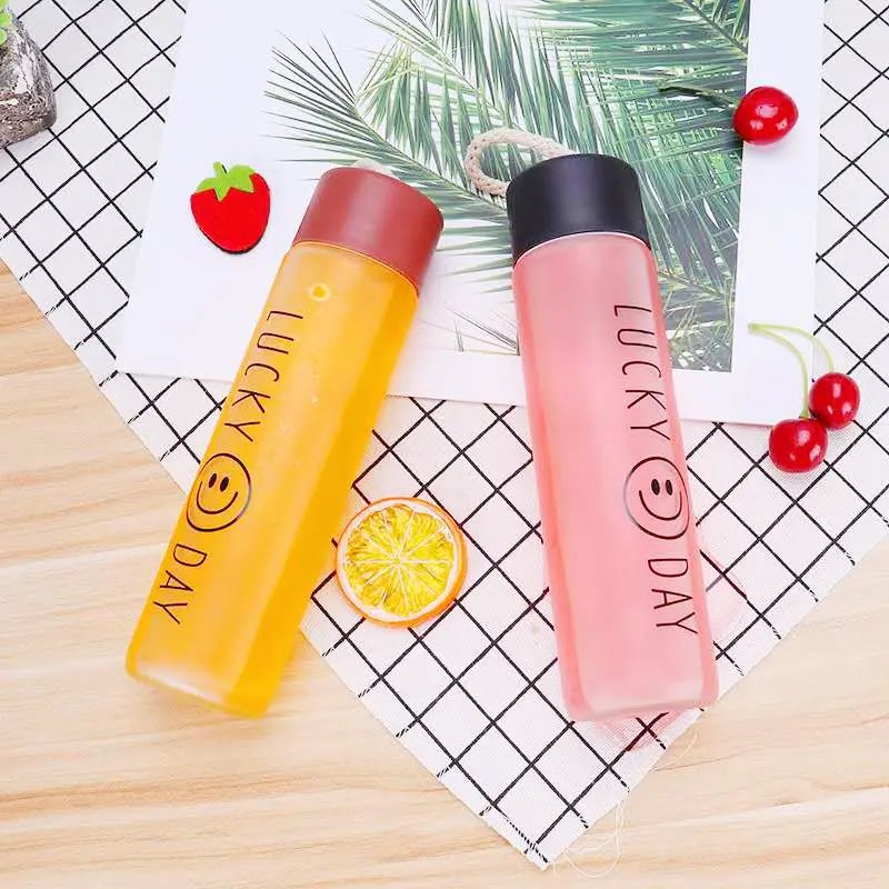 Customized Logo Colorful Drinking Bottles With Lid Handle Portable Frosted Matte Drinkware Wholesale Water Glass Bottle