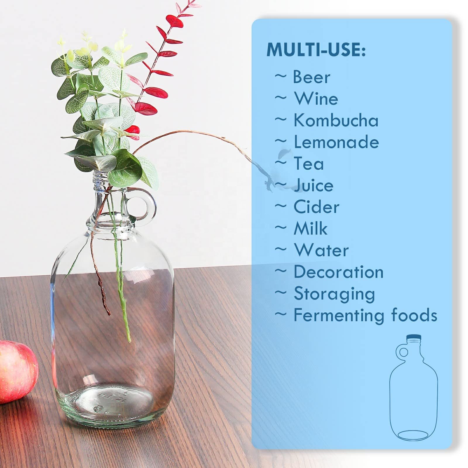 Wholesale Supplier Empty Vintage Container Large Glass Gallon Jug Red Wine Glass Bottles With Handle For Bear Juice Kombucha