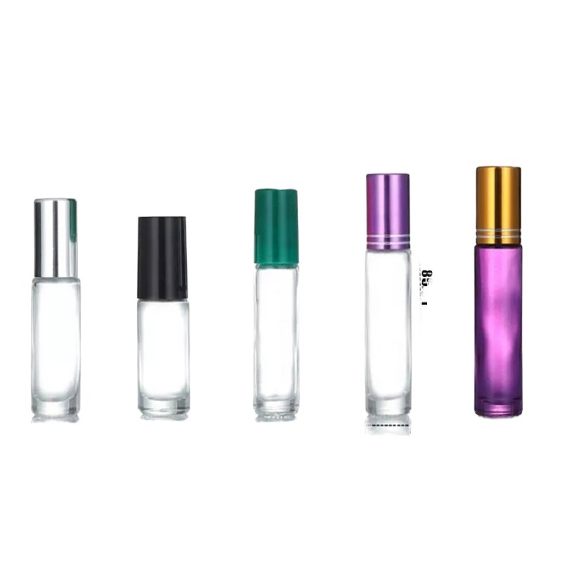 Portable Rainbow Colorful Glass Bottles Aluminum Cap Stainless Steel Roller 3ml 10ml Roll On Bottle For Essential Oil Perfume