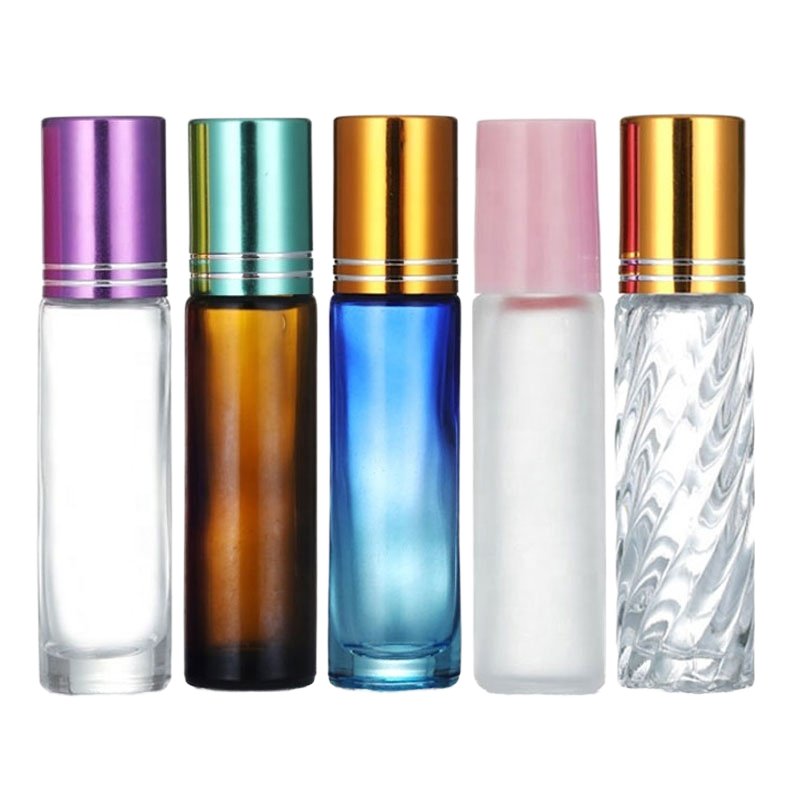 Portable Rainbow Colorful Glass Bottles Aluminum Cap Stainless Steel Roller 3ml 10ml Roll On Bottle For Essential Oil Perfume