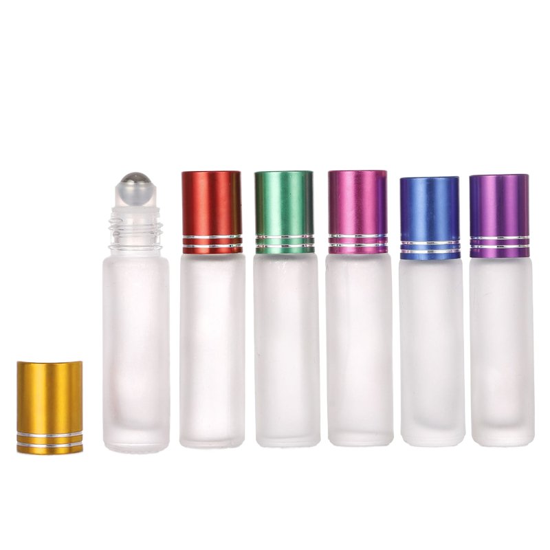 Portable Rainbow Colorful Glass Bottles Aluminum Cap Stainless Steel Roller 3ml 10ml Roll On Bottle For Essential Oil Perfume