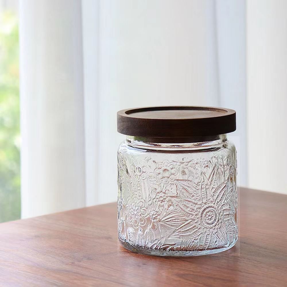Vintage Malus spectabilis relief transparent glass storage kitchen storage glass bottles and cans snack tea sealed jars