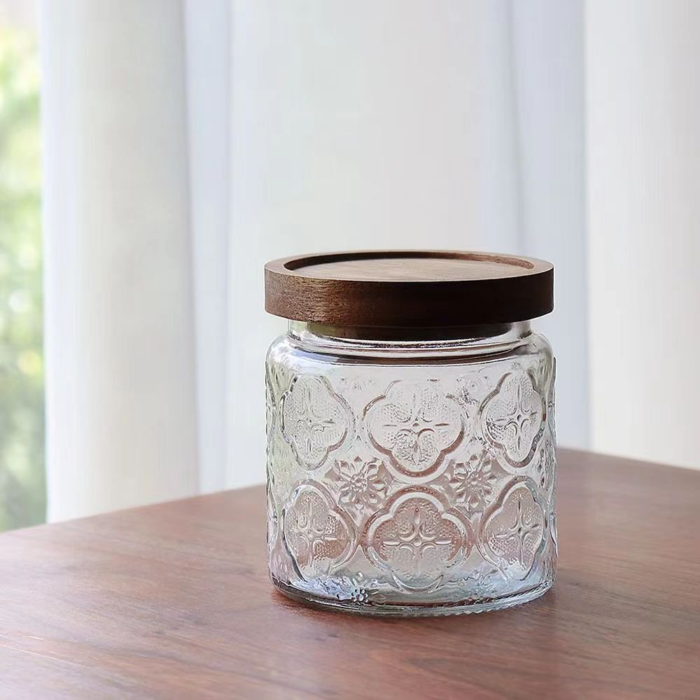 Vintage Malus spectabilis relief transparent glass storage kitchen storage glass bottles and cans snack tea sealed jars