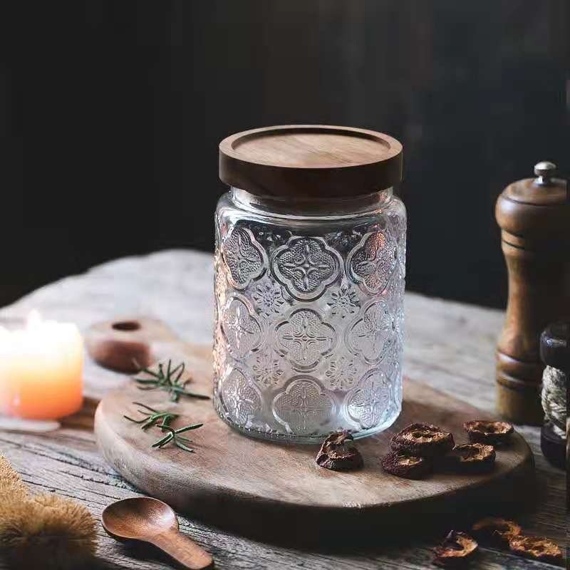 Vintage Malus spectabilis relief transparent glass storage kitchen storage glass bottles and cans snack tea sealed jars