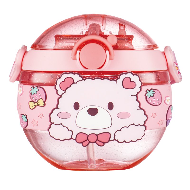 PINKAH cartoon 3d sleeve straw 420ml custom round tritan bottle school kids drinking bottle with strap