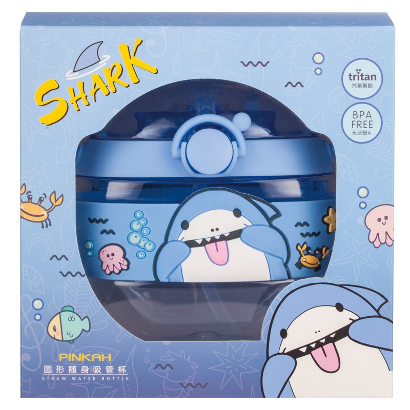 PINKAH cartoon 3d sleeve straw 420ml custom round tritan bottle school kids drinking bottle with strap